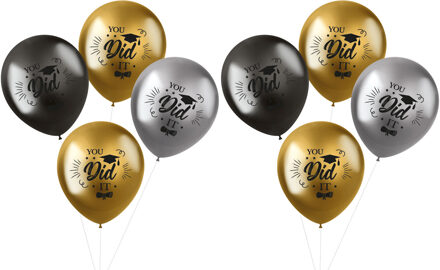 Folat Ballonnen geslaagd thema - 12x - goud/zilver/grijs - latex - 33 cm - examenfeest versiering - Ballonnen Multikleur