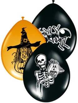 Folat ballonnen Halloween 30 cm latex zwart/oranje 8 stuks