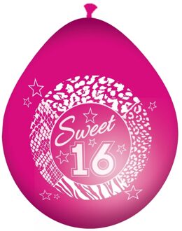 Folat Ballonnen sweet 16 - 8x - roze - latex - 30 cm - verjaardags versiering ballonnen