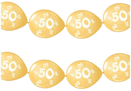 Folat Ballonnenslinger leeftijd 50 jaar - 2x stuks - 3 meter - goud - latex - verjaardag thema versiering