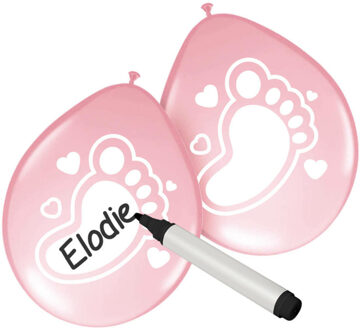 Folat Beschrijfbare ballonnen - 6x - geboorte meisjes - roze - feestballonnen met schrijfvlak Multi