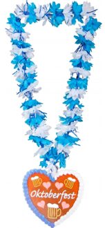 Folat Bloemenkrans ketting voor Oktoberfest - blauw/wit - verkleed accessoires - Feestartikelen