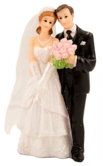 Folat Bruidspaar met boeket - 10 x 5 cm - bruiloft - huwelijk versiering - taart decoratie Multi