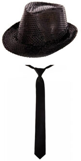 Folat Carnaval verkleed set hoed met stropdas zwart