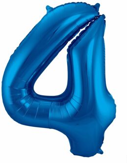 Folat Cijfer 4 ballon blauw 86 cm - Ballonnen