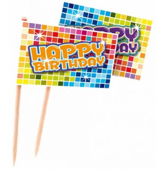 Folat Cocktailprikkers Happy Birthday - 24x - 6,5 cm - prikkers - feestprikkers - verjaardag