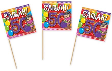 Folat Cocktailprikkers Sarah 50 jaar - 150x st - prikkertjes - 50e verjaardag feestartikelen