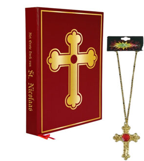 Folat Combi-set Sinterklaas - gouden ketting met kruis - grote boek - pakjesavond - goedheiligman