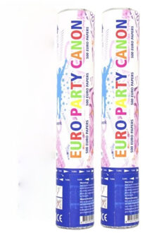 Folat confetti kanon 500 euro briefjes - 2x stuks - 28 cm - confetti shooter - feestartikelen