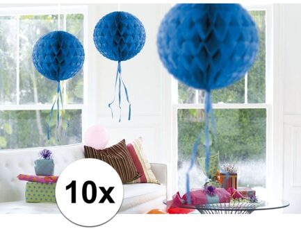 Folat Decoratie bol - 10x - blauw - 30 cm - crepe papier - versiering - feestversiering