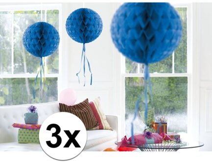 Folat Decoratie bol - 3x - blauw - 30 cm - crepe papier - versiering - feestversiering