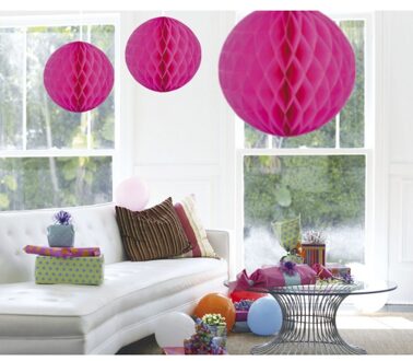 Folat Decoratie bollen/ballen/honeycombs fuchsia roze 50 cm