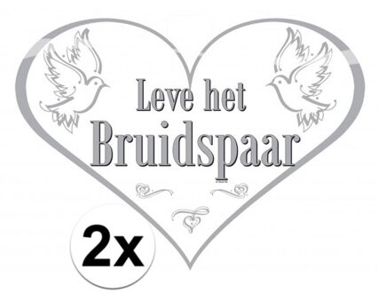 Folat Deurbord bruidspaar - 2x - 47 x 33 cm - karton - huwelijk feest versiering Wit