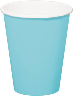 Folat Feest drinkbekers - 24x stuks - lichtblauw - papier - 350 ml - verjaardag/party