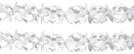 Folat Feest slinger/guirlande - Set van 4x stuks - wit - papier - 6 meter - verjaardag