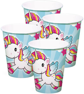 Folat Feest/verjaardag bekertjes - 24x stuks - eenhoorn thema - karton - 250 ml