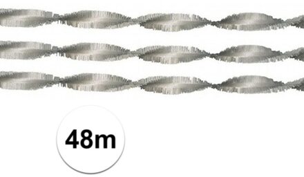 Folat Feest/verjaardag versiering - 3x - crepe slingers - zilver - 24 mtr - papier - feestartikelen