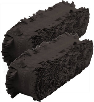 Folat Feest/verjaardag versiering crepe slingers - Set van 3x stuks - zwart - 24 meter - papier - Feestart