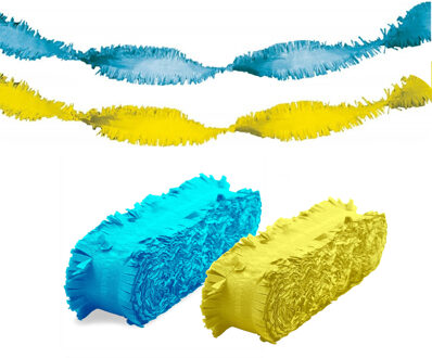 Folat Feest versiering combi set slingers blauw/geel 24 meter crepe papier