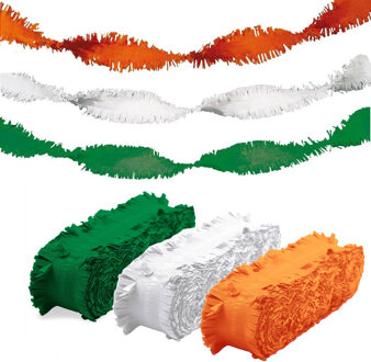 Folat Feest versiering combi slingers oranje/wit/groen 24 meter crepe papier