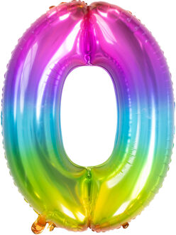 Folat Folie ballon van cijfer 0 in het multi-color 86 cm - Ballonnen Multikleur