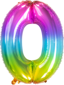 Folat Folie ballon van cijfer 0 in het multi-color 86 cm