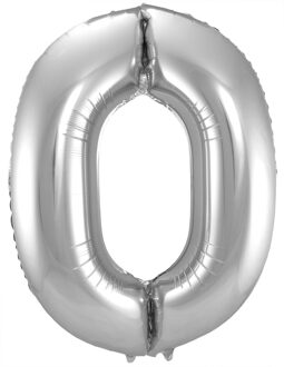 Folat Folie ballon van cijfer 0 in het zilver 86 cm