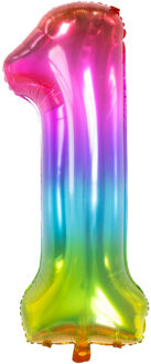 Folat Folie ballon van cijfer 1 in het multi-color 86 cm