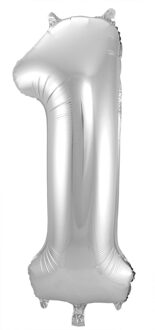 Folat Folie ballon van cijfer 1 in het zilver 86 cm