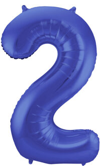 Folat Folie ballon van cijfer 2 in het blauw 86 cm Donkerblauw
