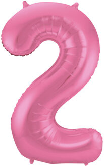 Folat Folie ballon van cijfer 2 in het roze 86 cm