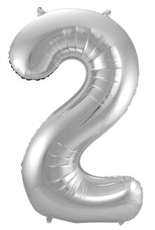 Folat Folie ballon van cijfer 2 in het zilver 86 cm
