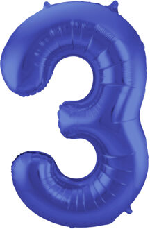 Folat Folie ballon van cijfer 3 in het blauw 86 cm