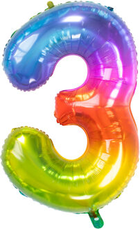 Folat Folie ballon van cijfer 3 in het multi-color 86 cm