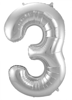 Folat Folie ballon van cijfer 3 in het zilver 86 cm