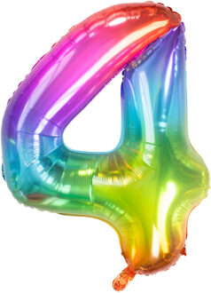 Folat Folie ballon van cijfer 4 in het multi-color 86 cm - Ballonnen Multikleur