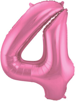 Folat Folie ballon van cijfer 4 in het roze 86 cm