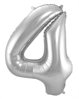 Folat Folie ballon van cijfer 4 in het zilver 86 cm - Ballonnen Zilverkleurig