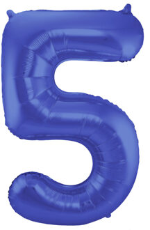 Folat Folie ballon van cijfer 5 in het blauw 86 cm - Ballonnen