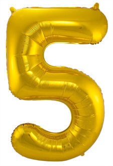 Folat Folie ballon van cijfer 5 in het goud 86 cm Goudkleurig