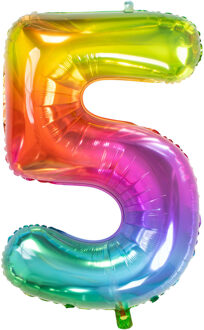 Folat Folie ballon van cijfer 5 in het multi-color 86 cm - Ballonnen Multikleur