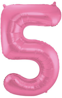 Folat Folie ballon van cijfer 5 in het roze 86 cm