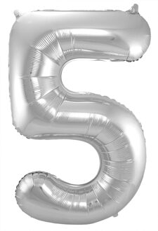 Folat Folie ballon van cijfer 5 in het zilver 86 cm - Ballonnen Zilverkleurig