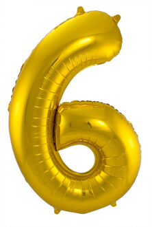 Folat Folie ballon van cijfer 6 in het goud 86 cm Goudkleurig