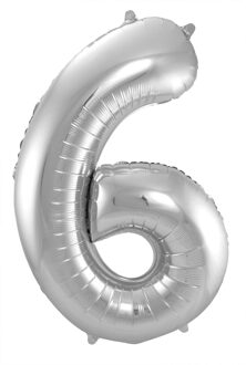 Folat Folie ballon van cijfer 6 in het zilver 86 cm