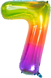 Folat Folie ballon van cijfer 7 in het multi-color 86 cm - Ballonnen Multikleur