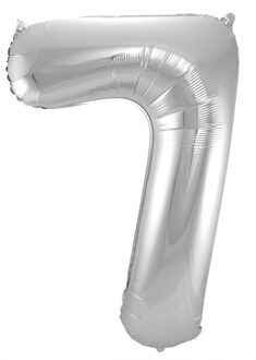 Folat Folie ballon van cijfer 7 in het zilver 86 cm