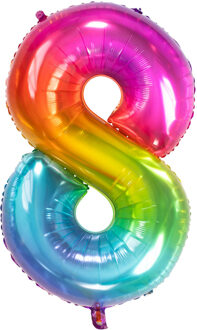 Folat Folie ballon van cijfer 8 in het multi-color 86 cm