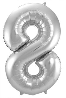Folat Folie ballon van cijfer 8 in het zilver 86 cm