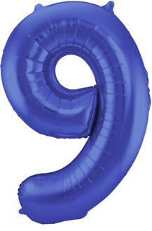 Folat Folie ballon van cijfer 9 in het blauw 86 cm